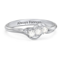 Three Stone Wave Ring in 925 Sterling Silver with Cubic Zirconia