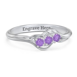 Three Stone Wave Ring in 925 Sterling Silver with Amethyst