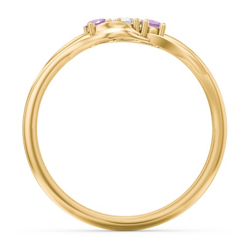 Three Stone Wave Ring – 14K Yellow Gold with Amethyst and Cubic Zirconia