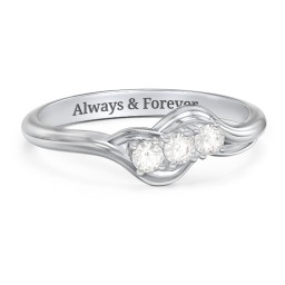 Three Stone Wave Ring in 925 Sterling Silver with Cubic Zirconia