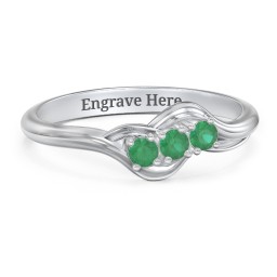 Three Stone Wave Ring in 925 Sterling Silver with Emerald