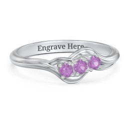 Three Stone Wave Ring in 925 Sterling Silver with Amethyst