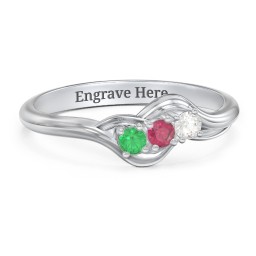 Three Stone Wave Ring in 925 Sterling Silver with Emerald, Ruby, and Cubic Zirconia