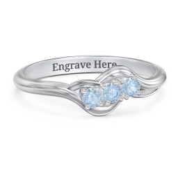 Three Stone Wave Ring in 925 Sterling Silver with Blue Topaz