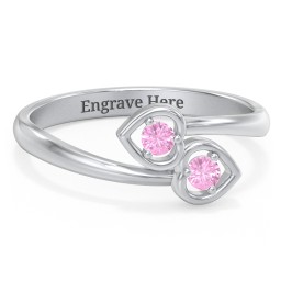 Double Heart Bypass Ring in 925 Sterling Silver with Pink Sapphire