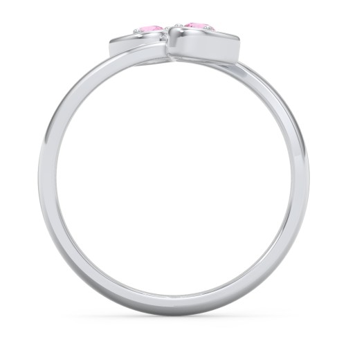 Double Heart Bypass Ring – Sterling Silver with Pink Sapphire
