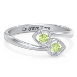 Double Heart Bypass Ring in 925 Sterling Silver with Peridot