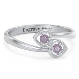 Double Heart Bypass Ring in 925 Sterling Silver with Alexandrite