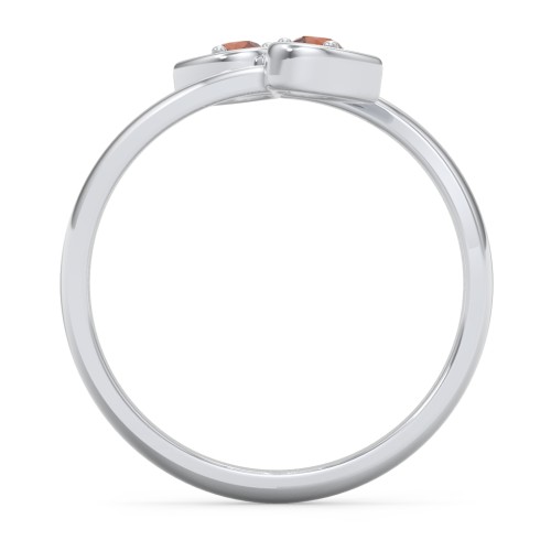 Double Heart Bypass Ring – Sterling Silver with Garnet