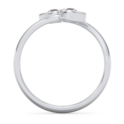 Double Heart Bypass Ring – Sterling Silver with Smokey Quartz