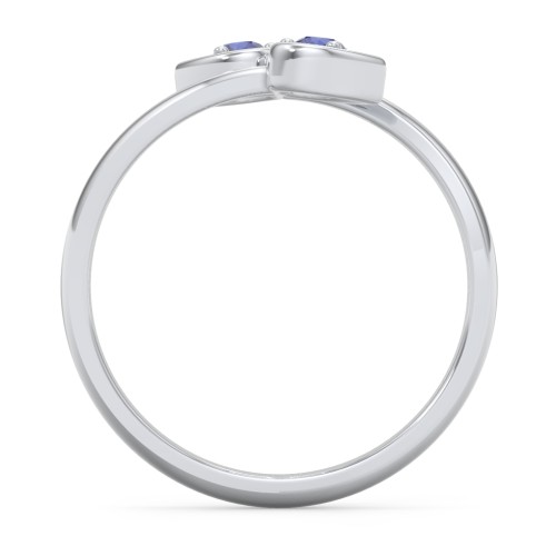 Double Heart Bypass Ring – Sterling Silver with Blue Sapphire