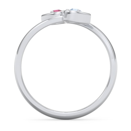 Double Heart Bypass Ring – Sterling Silver with Ruby and Blue Topaz