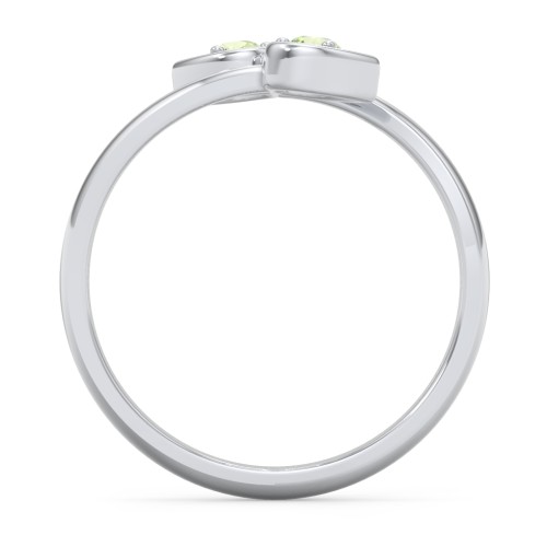Double Heart Bypass Ring – Sterling Silver with Peridot