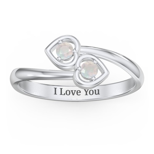 Double Heart Bypass Ring – Sterling Silver with Opal