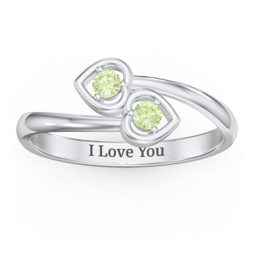 Double Heart Bypass Ring – Sterling Silver with Peridot
