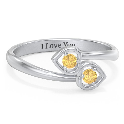 Double Heart Bypass Ring – Sterling Silver with Citrine