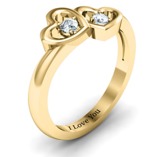 Twin Hearts Ring – 10K Yellow Gold with Cubic Zirconia