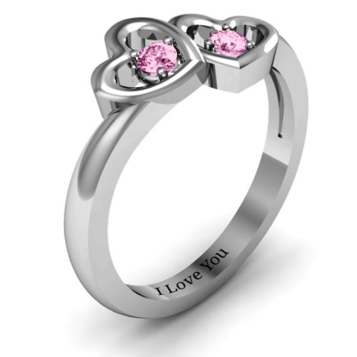 Twin Hearts Ring – Sterling Silver with Pink Sapphire