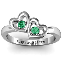 Twin Hearts Ring in 925 Sterling Silver with Emerald
