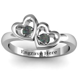 Twin Hearts Ring in 925 Sterling Silver with Alexandrite