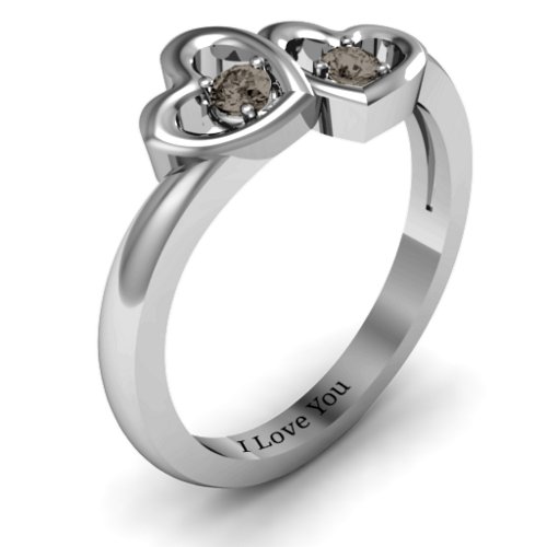 Twin Hearts Ring – Sterling Silver with Smokey Quartz