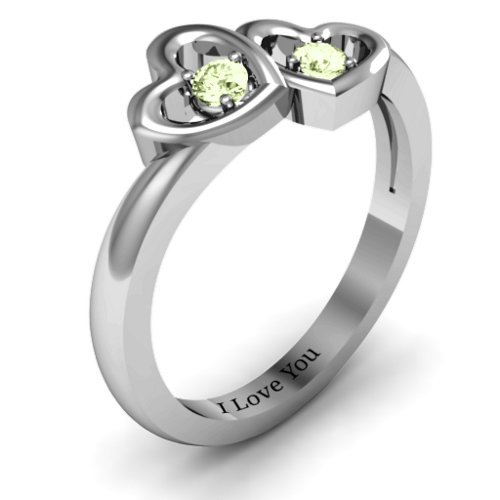 Twin Hearts Ring – Sterling Silver with Peridot
