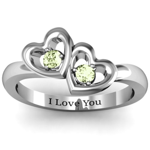Twin Hearts Ring – Sterling Silver with Peridot