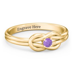 Birthstone Love Knot Ring in 18K Gold Plated Silver with Amethyst