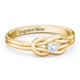 Birthstone Love Knot Ring in 18K Gold Plated Silver with Aquamarine