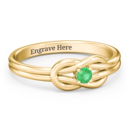 Birthstone Love Knot Ring in 18K Gold Plated Silver with Emerald