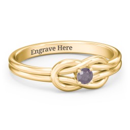 Birthstone Love Knot Ring in 18K Gold Plated Silver with Alexandrite