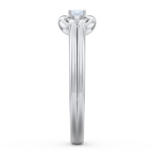 Birthstone Love Knot Ring – Sterling Silver with Aquamarine