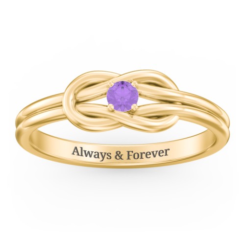 Birthstone Love Knot Ring – 18K Gold Plated Silver with Amethyst