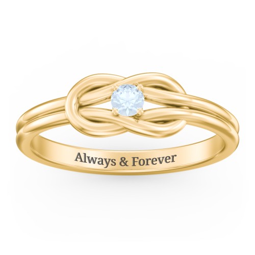 Birthstone Love Knot Ring – 18K Gold Plated Silver with Aquamarine