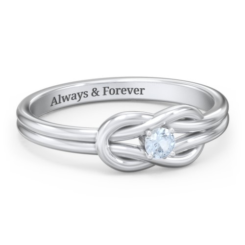 Birthstone Love Knot Ring – Sterling Silver with Aquamarine
