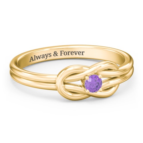 Birthstone Love Knot Ring – 18K Gold Plated Silver with Amethyst
