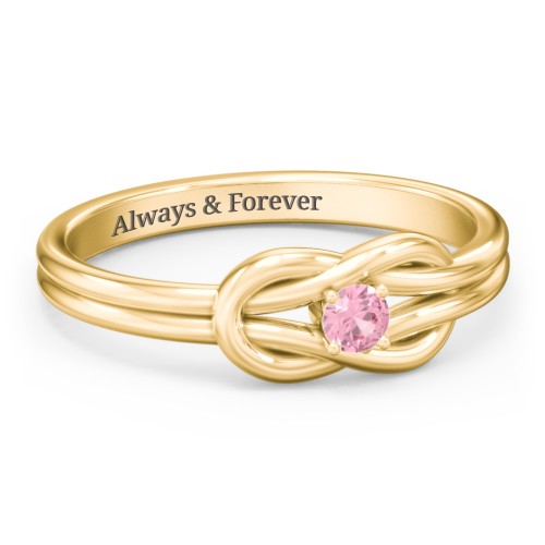 Birthstone Love Knot Ring – 18K Gold Plated Silver with Pink Tourmaline