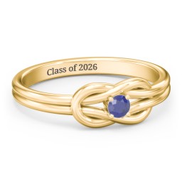 Birthstone Love Knot Ring in 18K Gold Plated Silver with Blue Sapphire