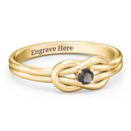 Birthstone Love Knot Ring in 18K Gold Plated Silver with Smokey Quartz