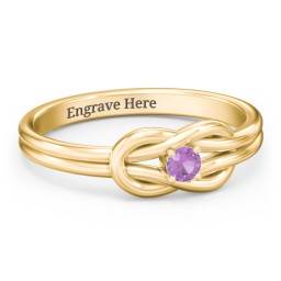 Birthstone Love Knot Ring in 18K Gold Plated Silver with Amethyst