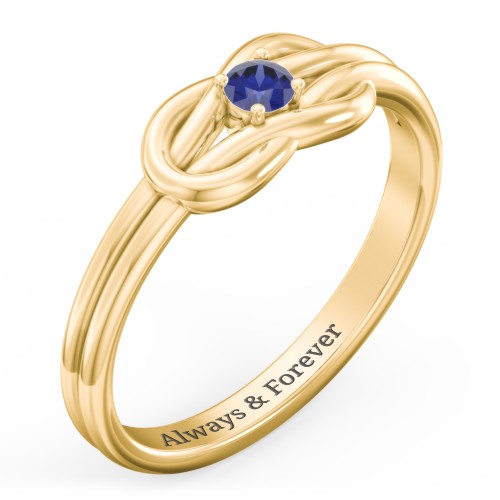 Birthstone Love Knot Ring – 18K Gold Plated Silver with Blue Sapphire