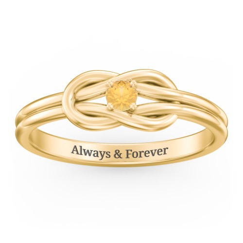 Birthstone Love Knot Ring – 18K Gold Plated Silver with Citrine