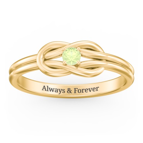 Birthstone Love Knot Ring – 18K Gold Plated Silver with Peridot