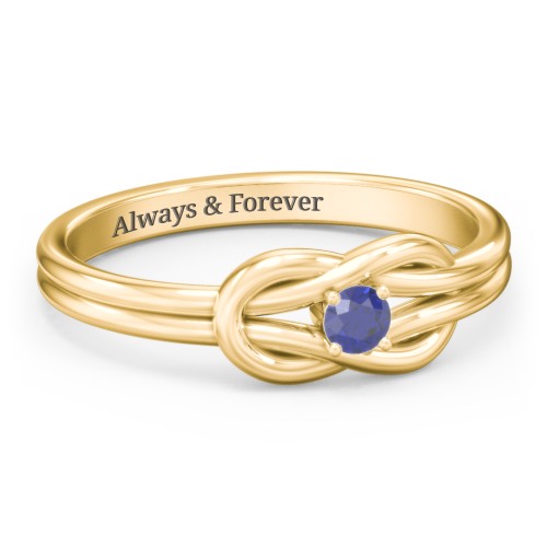 Birthstone Love Knot Ring – 18K Gold Plated Silver with Blue Sapphire