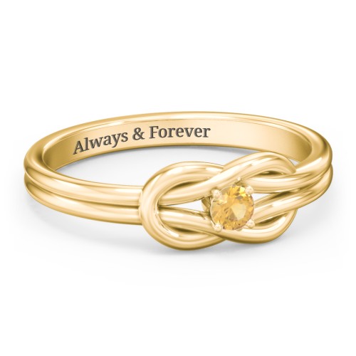 Birthstone Love Knot Ring – 18K Gold Plated Silver with Citrine