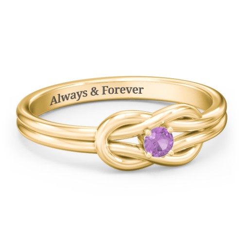 Birthstone Love Knot Ring – 18K Gold Plated Silver with Amethyst