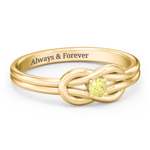 Birthstone Love Knot Ring – 18K Gold Plated Silver with Citrine