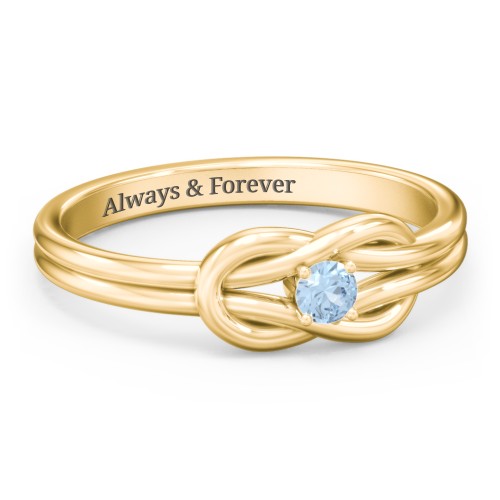 Birthstone Love Knot Ring – 18K Gold Plated Silver with Blue Topaz