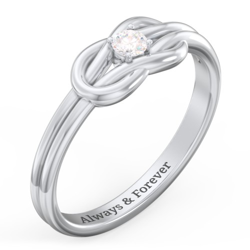 Birthstone Love Knot Ring – Sterling Silver with Diamond