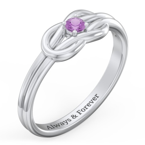 Birthstone Love Knot Ring – Sterling Silver with Amethyst
